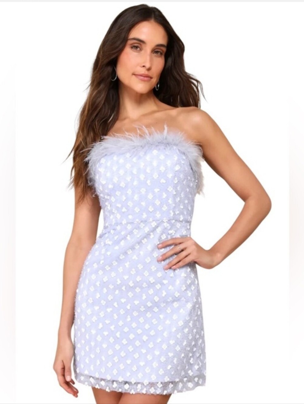 Lulu's Lavender Strapless Feather-Trim Mini Dress